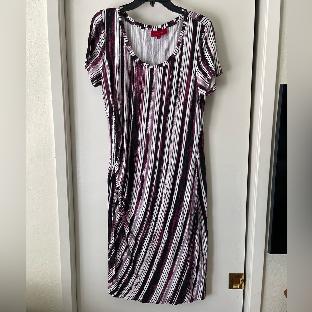 Jennifer Lopez Black and White Striped Midi Dress